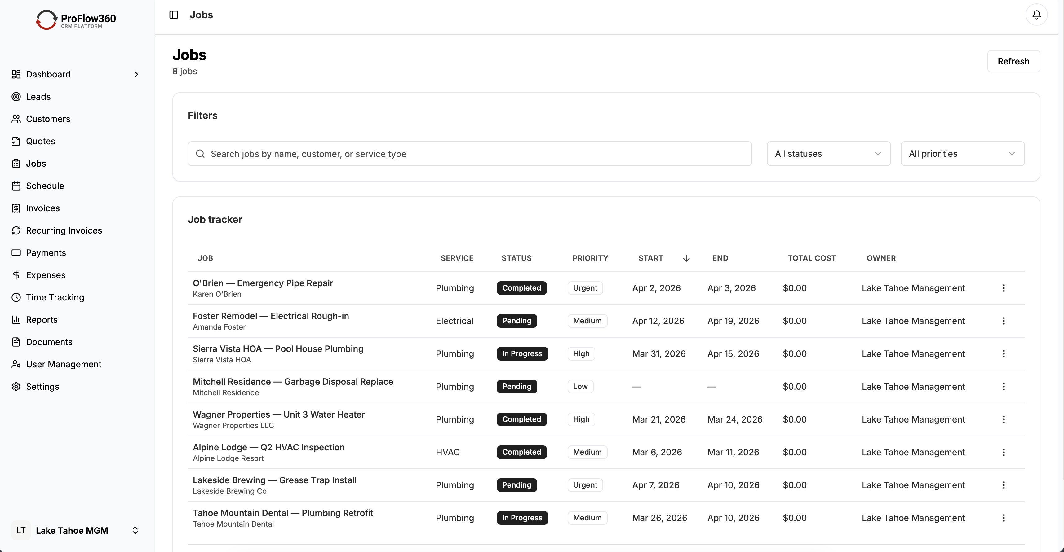 ProFlow360 dashboard for Contractors & Construction