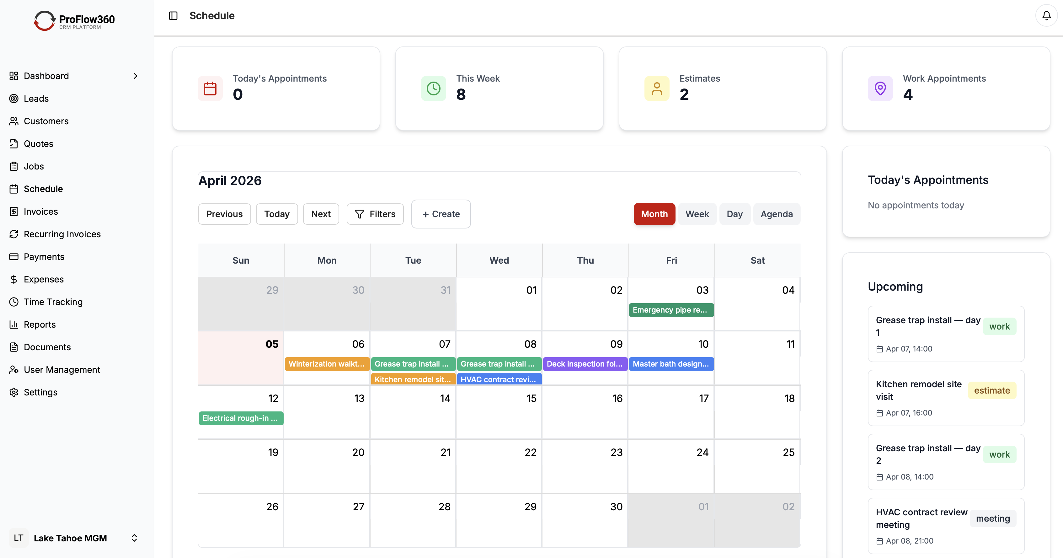 ProFlow360 dashboard for Field Service Teams